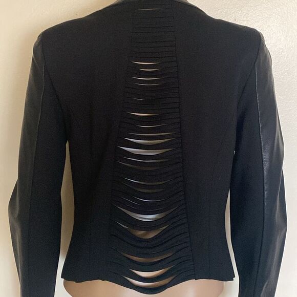 Michel Women’s Size M Black Faux Leather Blend Open Front Rare Edition Jacket - Picture 5 of 12